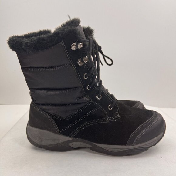 Easy Spirit Womens Black Eserle Snow Boots Lace Up Leather Fur Trim Size 7M - Picture 3 of 11